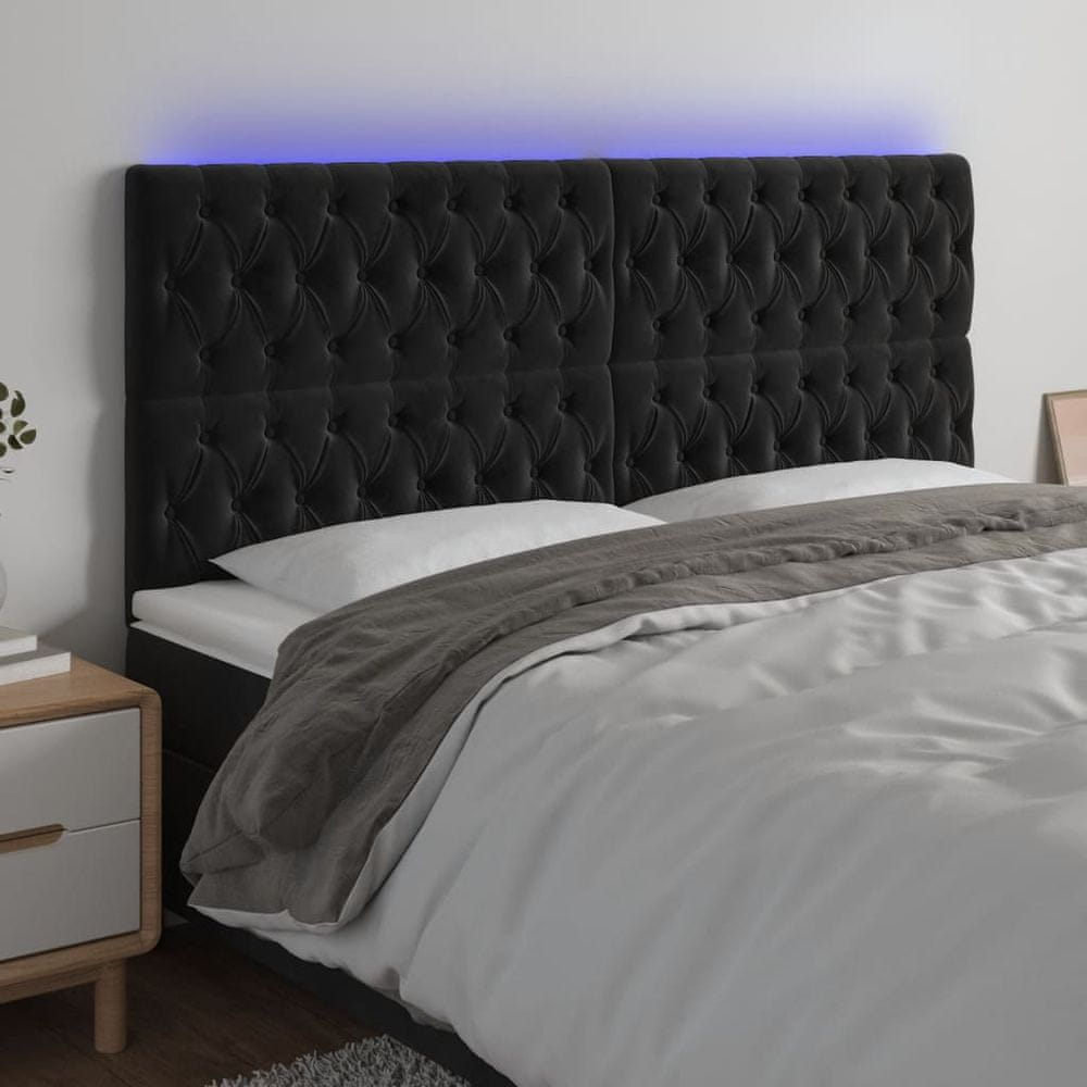 Vidaxl Čelo postele s LED čierne 180x7x118/128 cm zamat